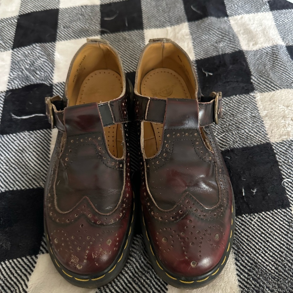 Vintage 90s Dr. Martens Burgundy T-Bar Shoes - Made in England